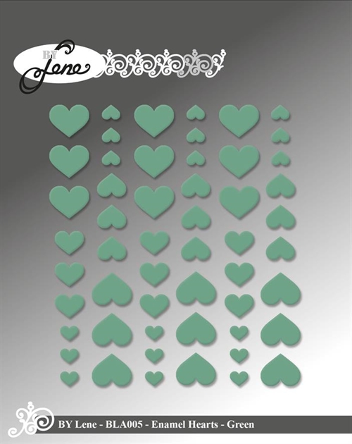 By Lene Enamel hearts Grøn 54 stk 11x13, 8x10 & 5x6mm